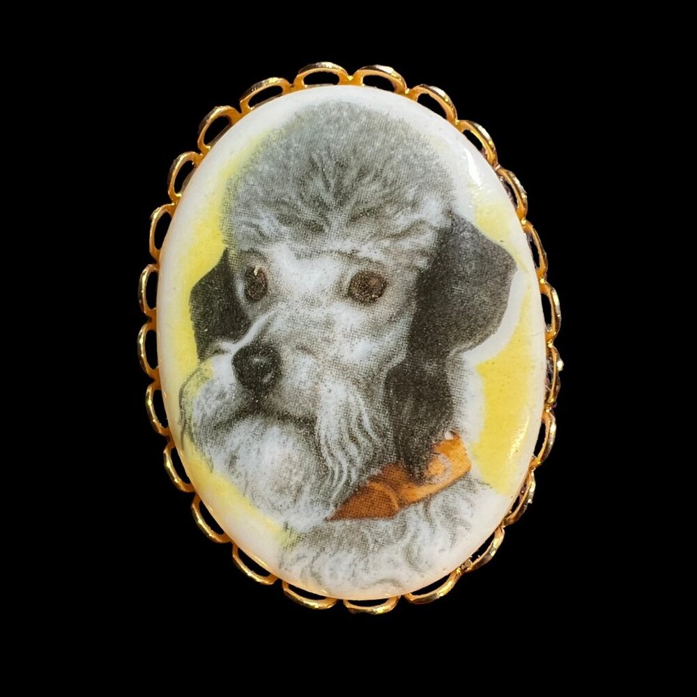 Vintage Dog Brooch Poodle Schauzer Cameo Pin